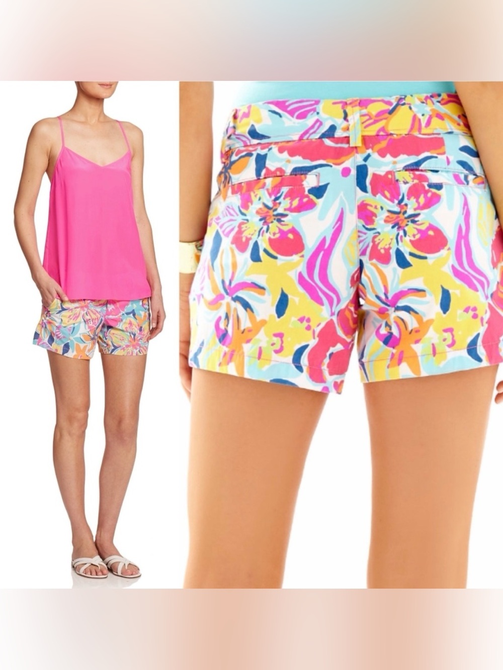 Lilly Pulitzer Callahan Floral Cotton Shorts - Pink, Yellow, Blue 00